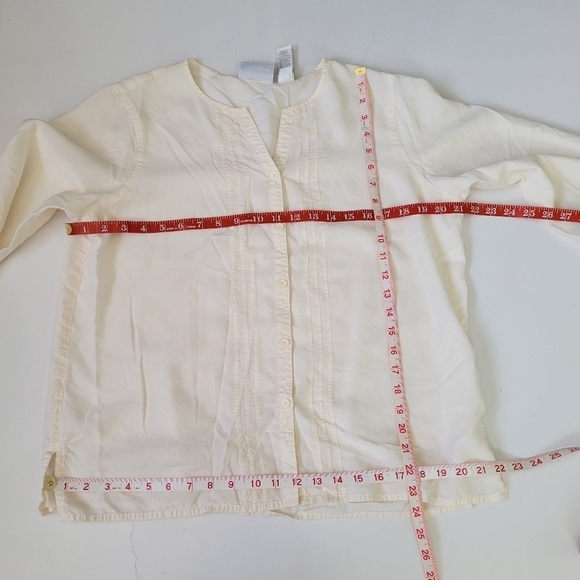 Liz Claiborne Vintage Ivory Button Down Blouse 90s Lightweight Quayer Sleeve Lrg - Picture 10 of 11